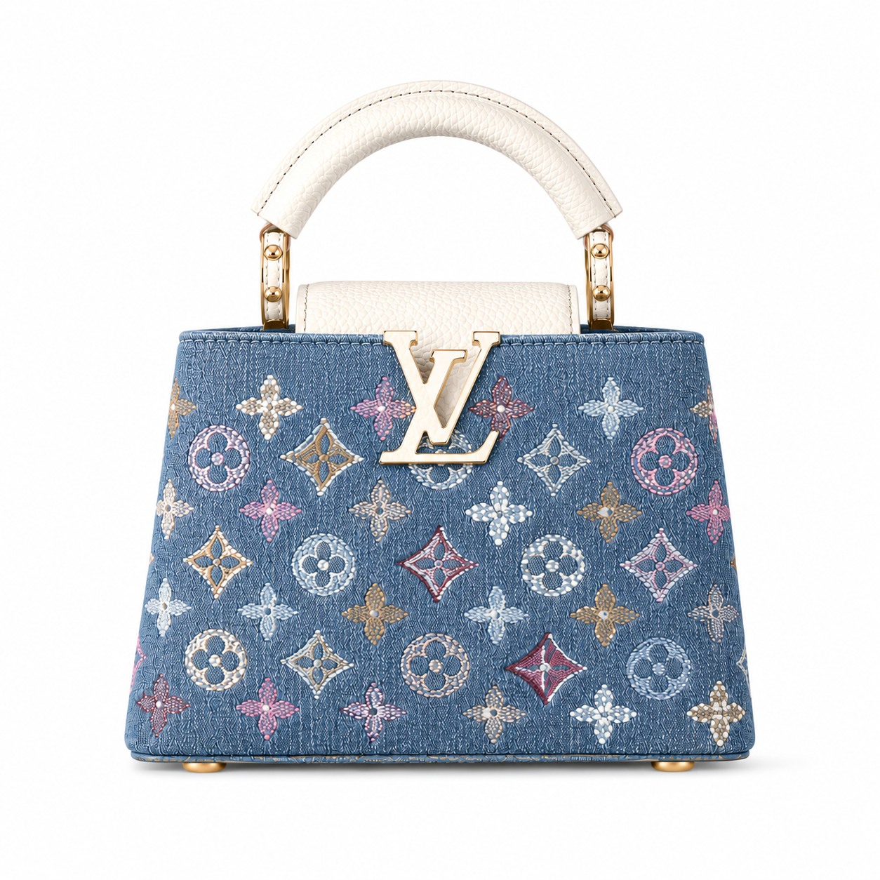 Louis Vuitton Capucines Large Blue Denim Monogram Top Handle Bag-LARGE