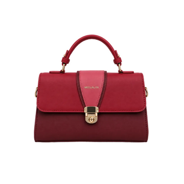MISS ALITA red top handle handbag with two-tone red finish, gold-tone hardware, twist-lock closure, and structured elegant design.