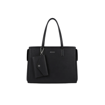 MISS ALITA black structured tote handbag with long shoulder straps and detachable matching wallet, displayed on a white background.