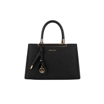 MISS ALITA structured black top handle handbag with gold-tone hardware, decorative charm, and spacious interior for everyday use.