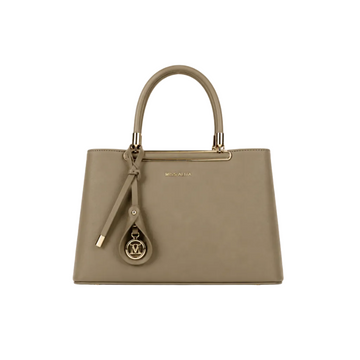MISS ALITA structured KHAKI top handle handbag with gold-tone hardware and matching decorative charm, suitable for everyday and formal occasions.