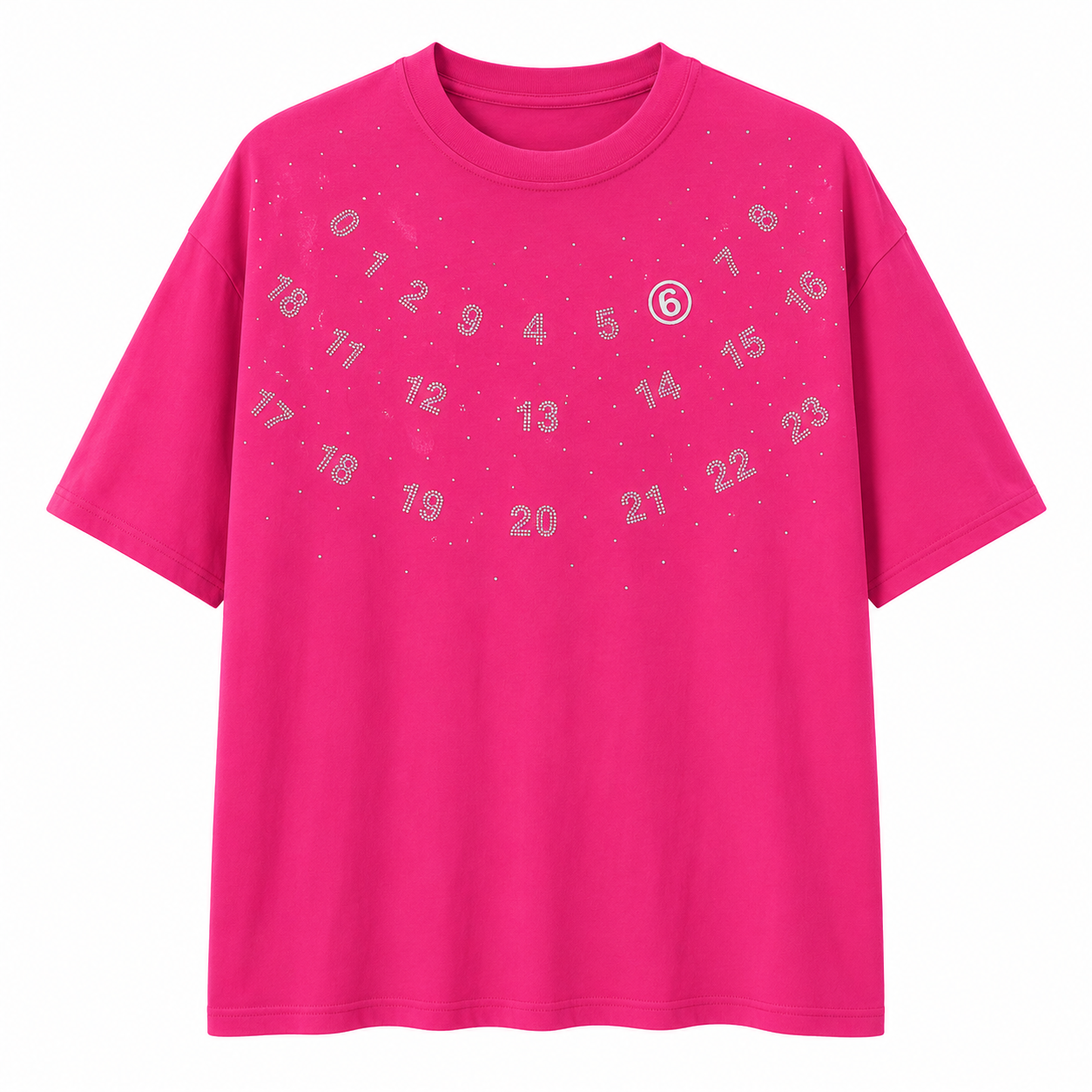 Men’s Rhinestone Number Oversized T-Shirt – Hot Pink