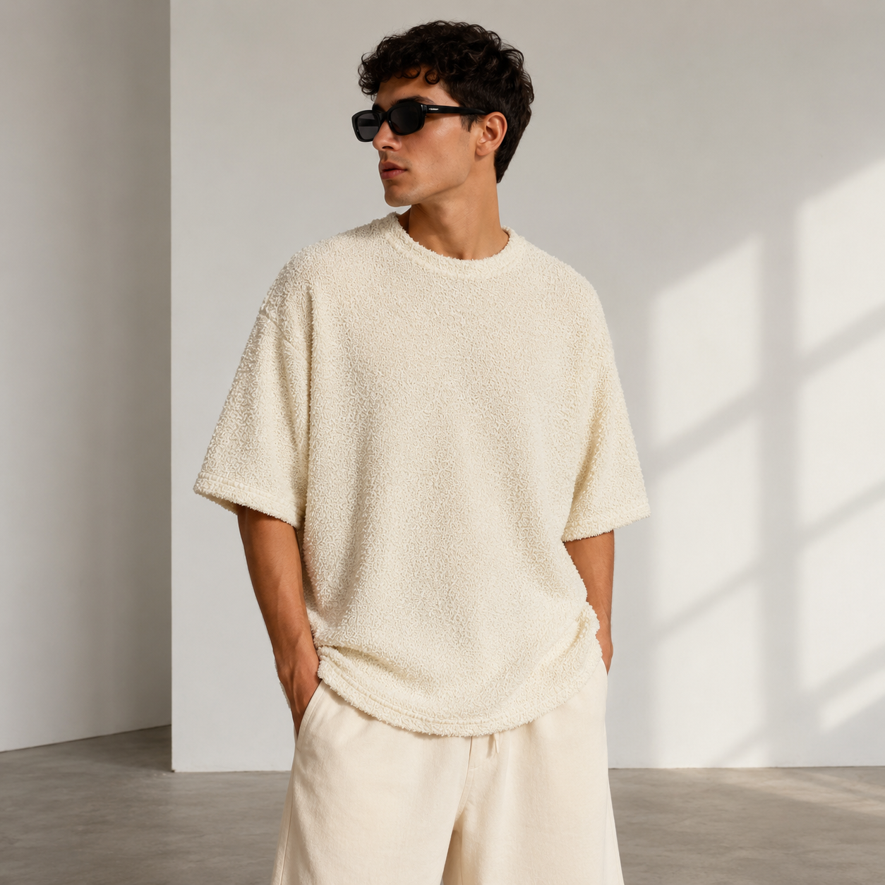 Men’s Textured Oversized T-Shirt – Off White