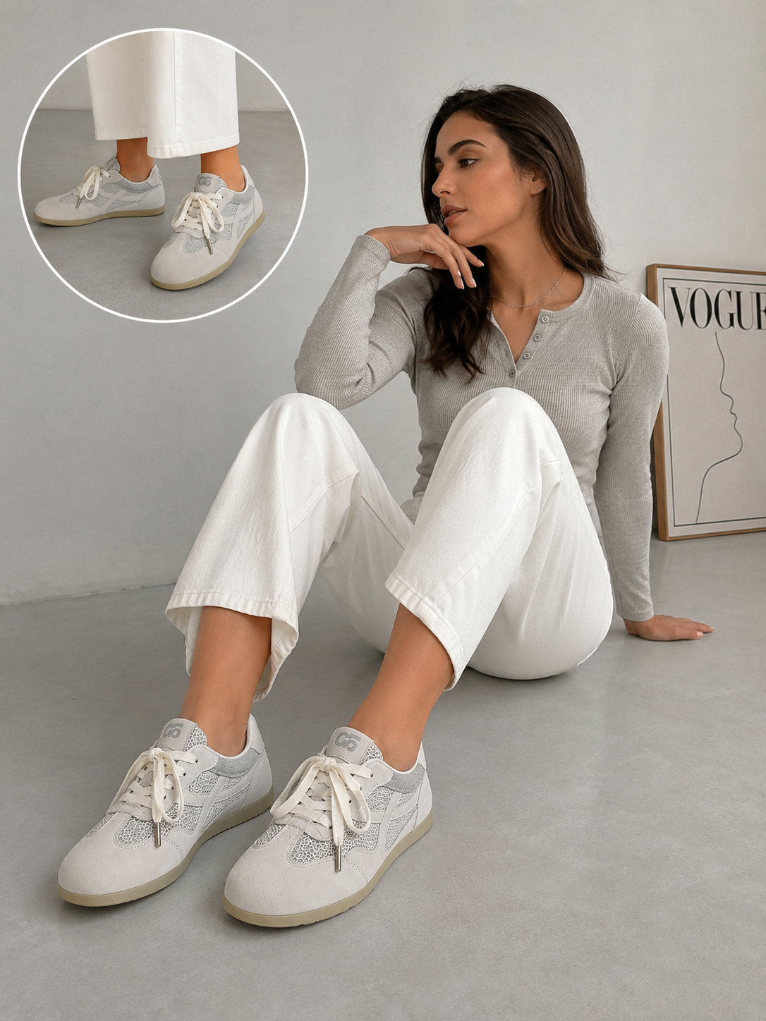 Women's White & Gray Retro Casual Sneakers