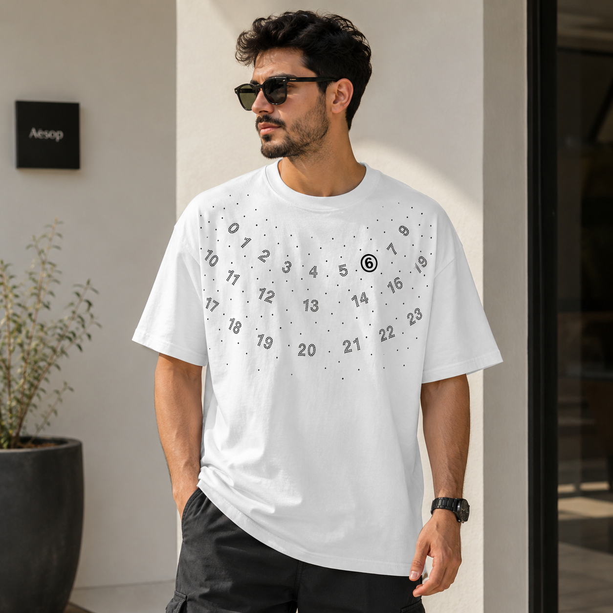Men’s Rhinestone Number Oversized T-Shirt – White