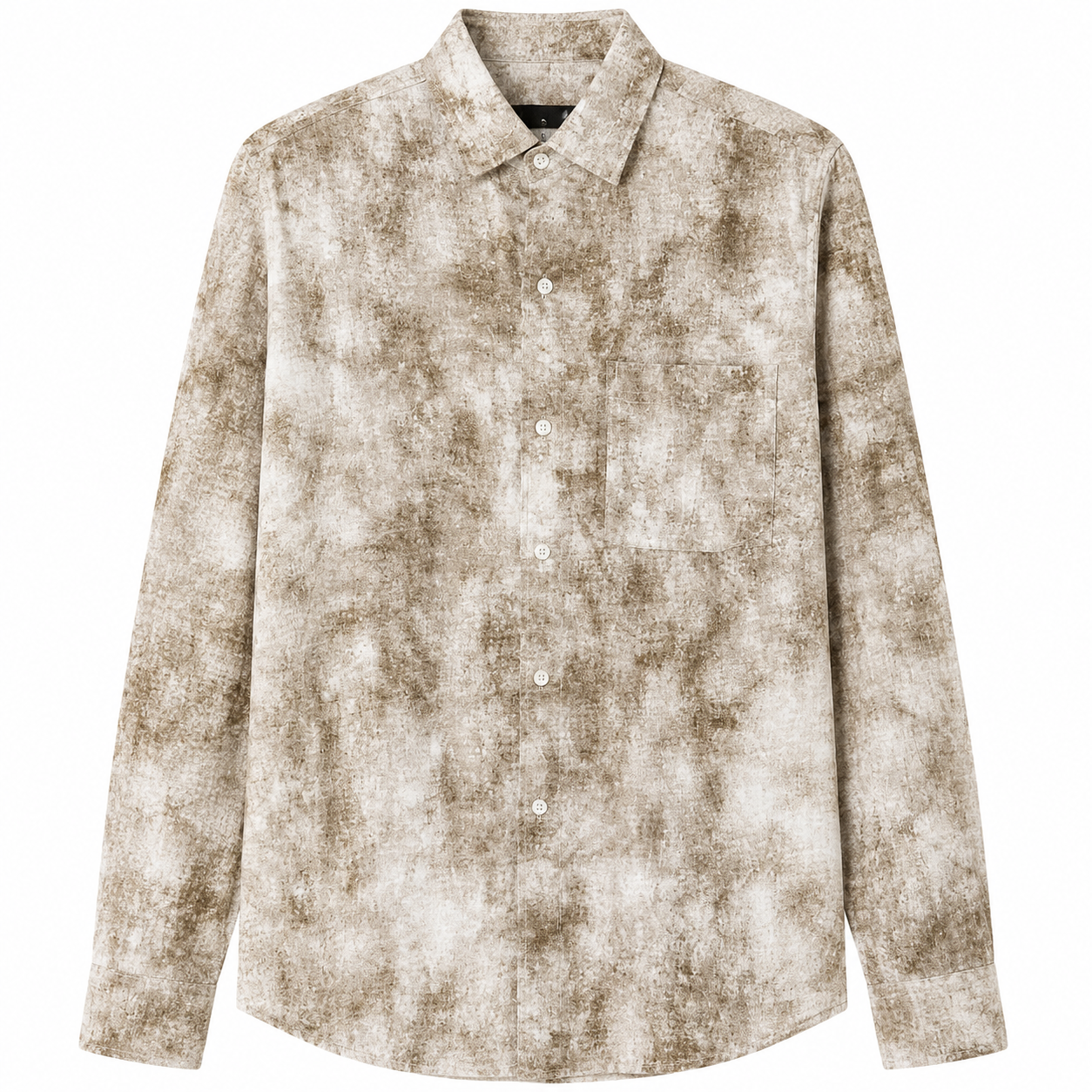 Men’s Abstract Print Long Sleeve Shirt – Beige