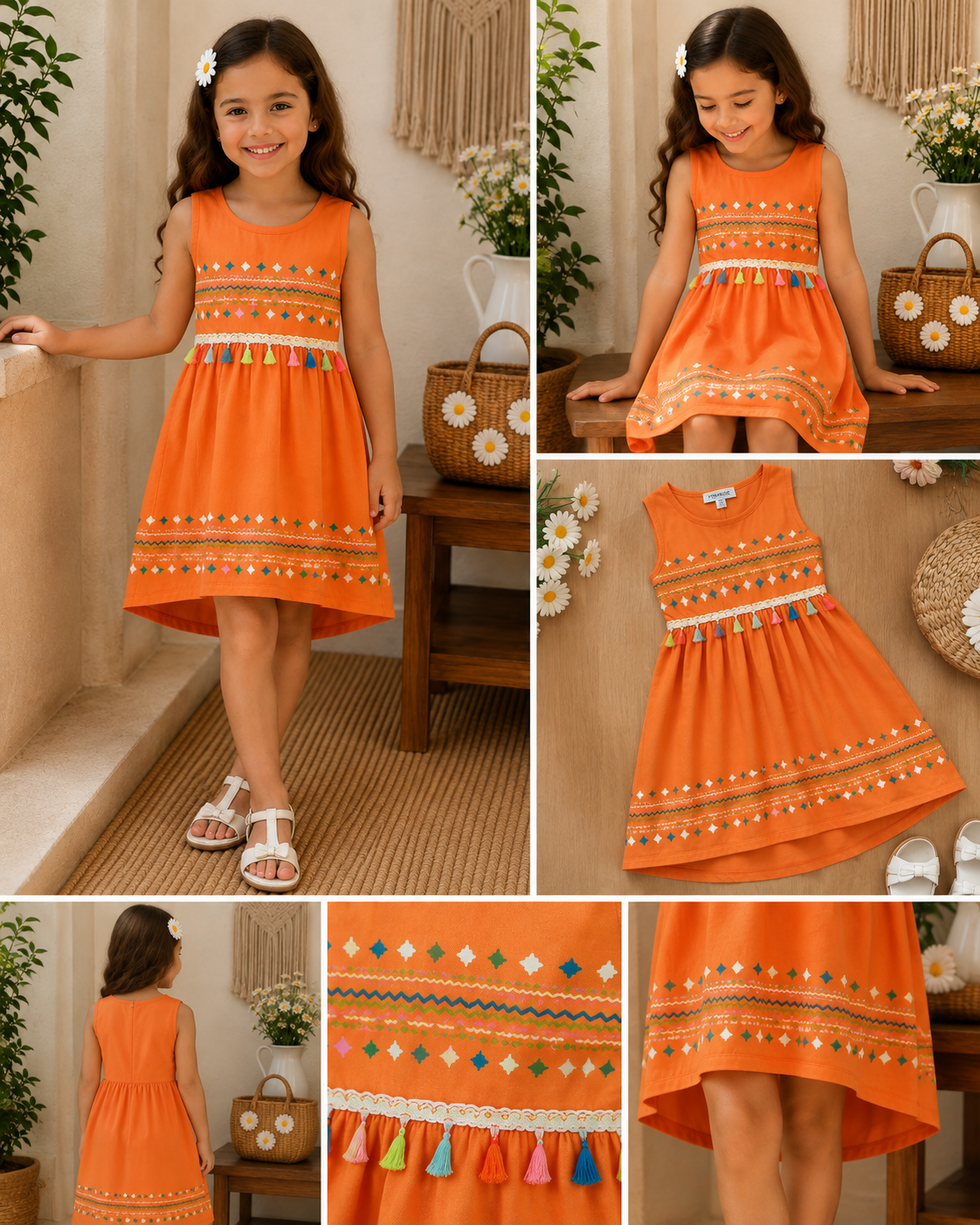 SARUSHKA Kids Girls Sleeveless Dress – Orange
