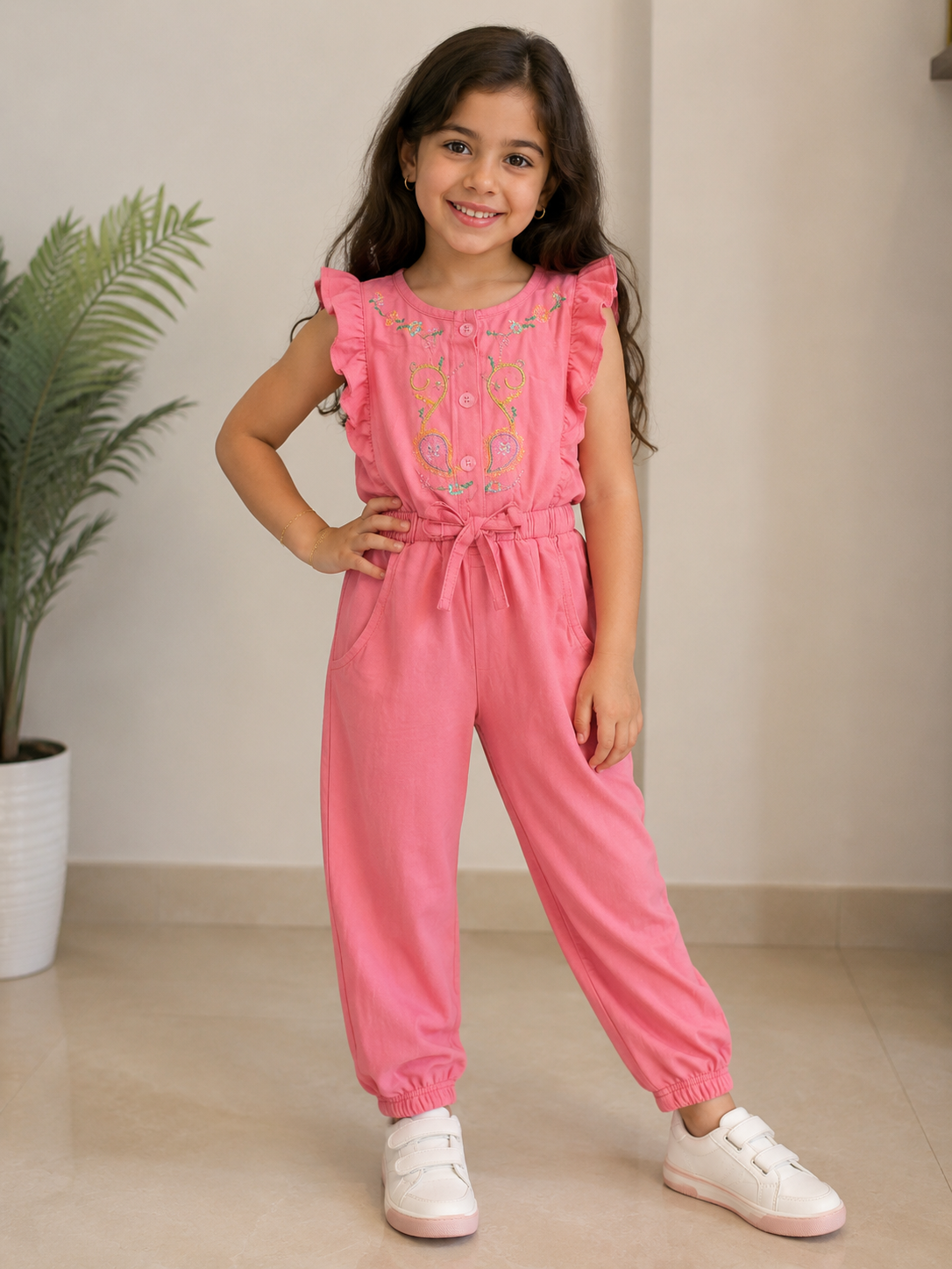 SARUSHKA Kids Girls Pink Summer Jumpsuit