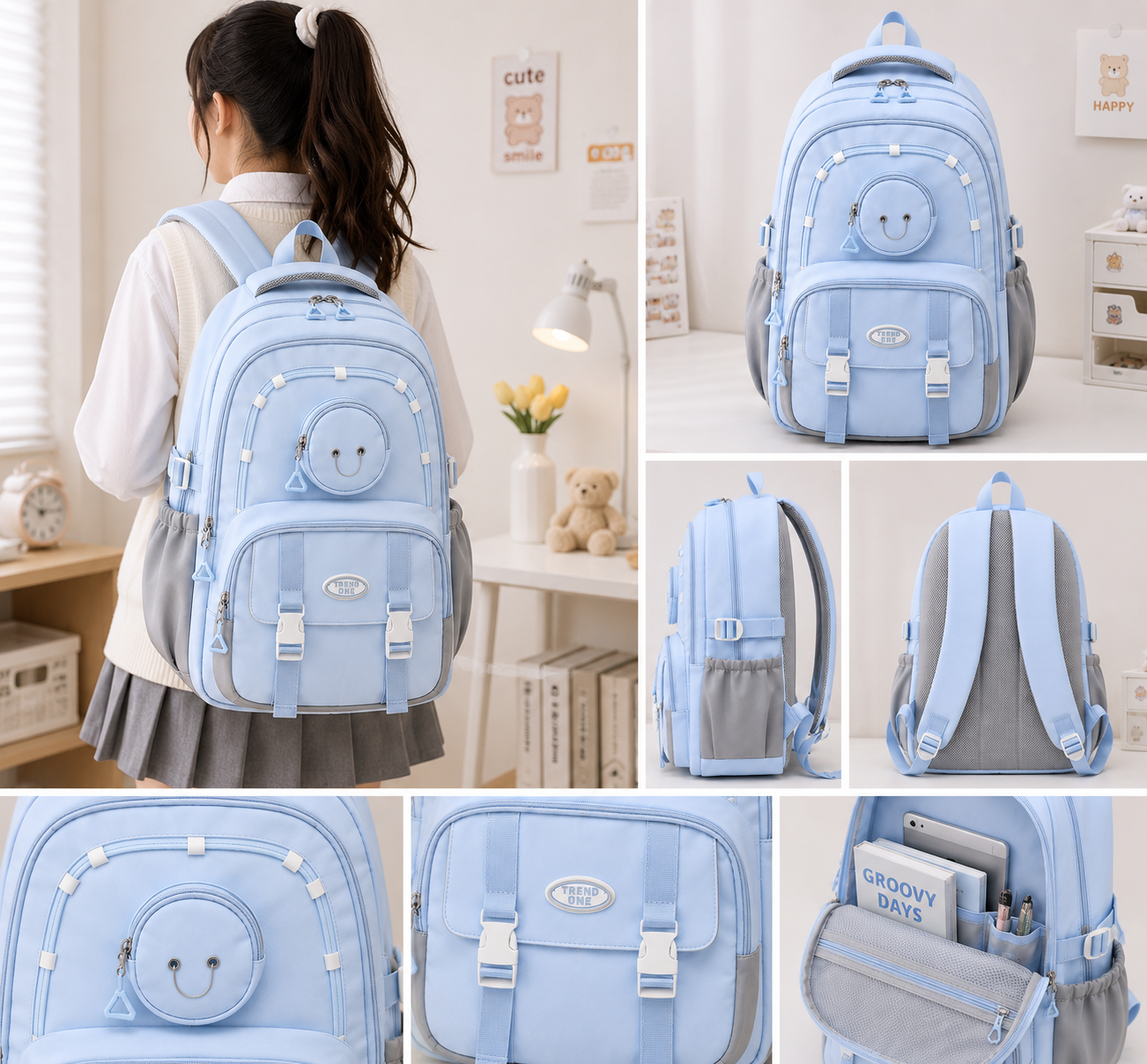 Trend One School Backpack – Light Blue