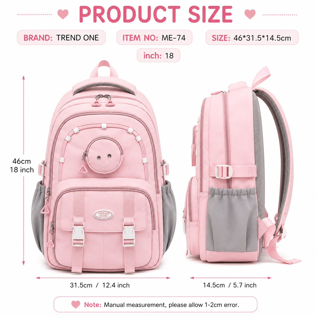 Trend One School Backpack – Light Pink
