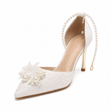 Pearl Floral Lace Pointed-Toe Heels