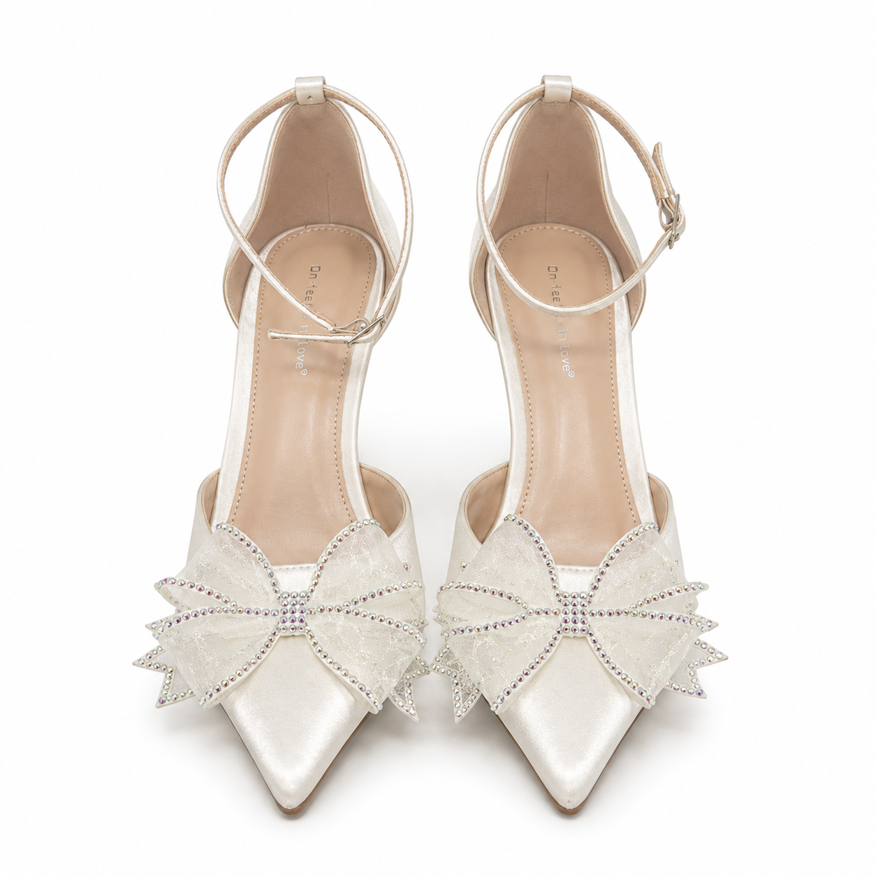 Ivory Crystal Bow Pointed-Toe Heels
