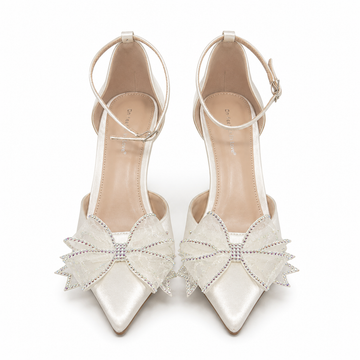 Ivory Crystal Bow Pointed-Toe Heels