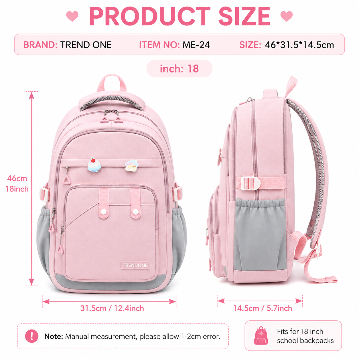 Trend One School Backpack – Light Pink