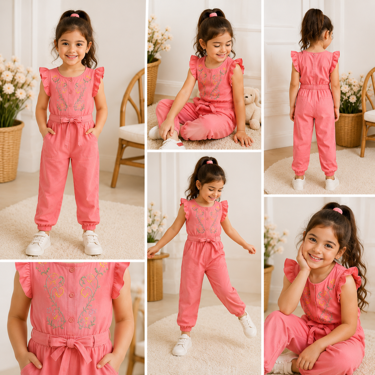 SARUSHKA Kids Girls Pink Summer Jumpsuit
