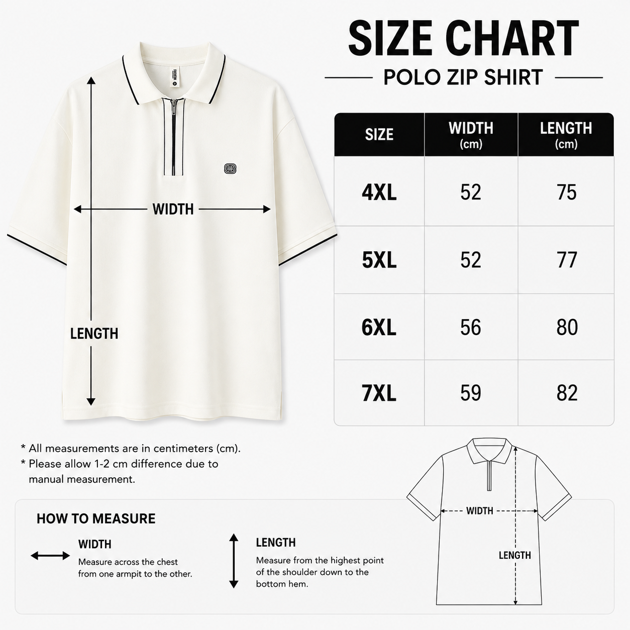 Men’s Zip Collar Oversized Polo T-Shirt – Off White