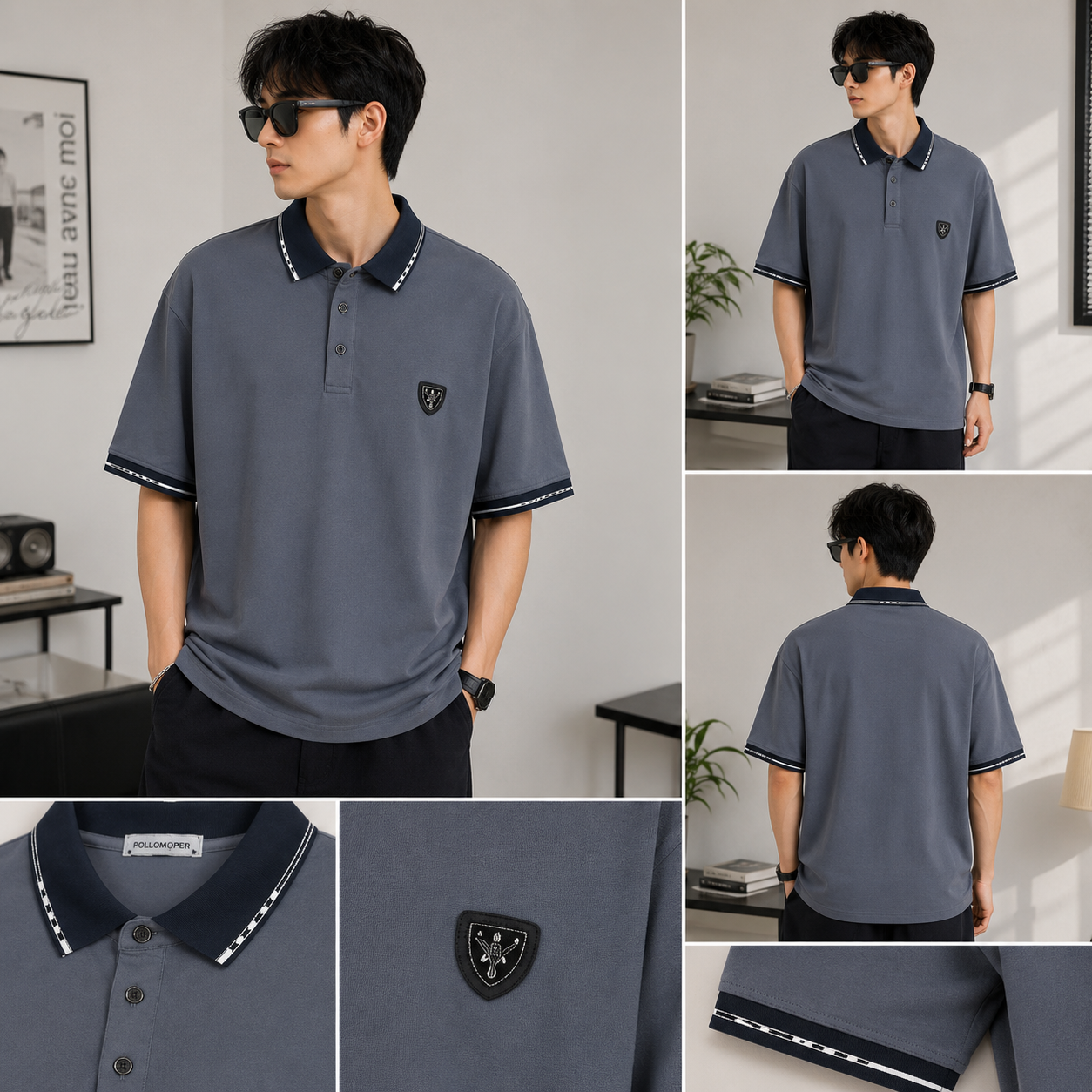 Men’s Contrast Trim Polo Shirt – Gray