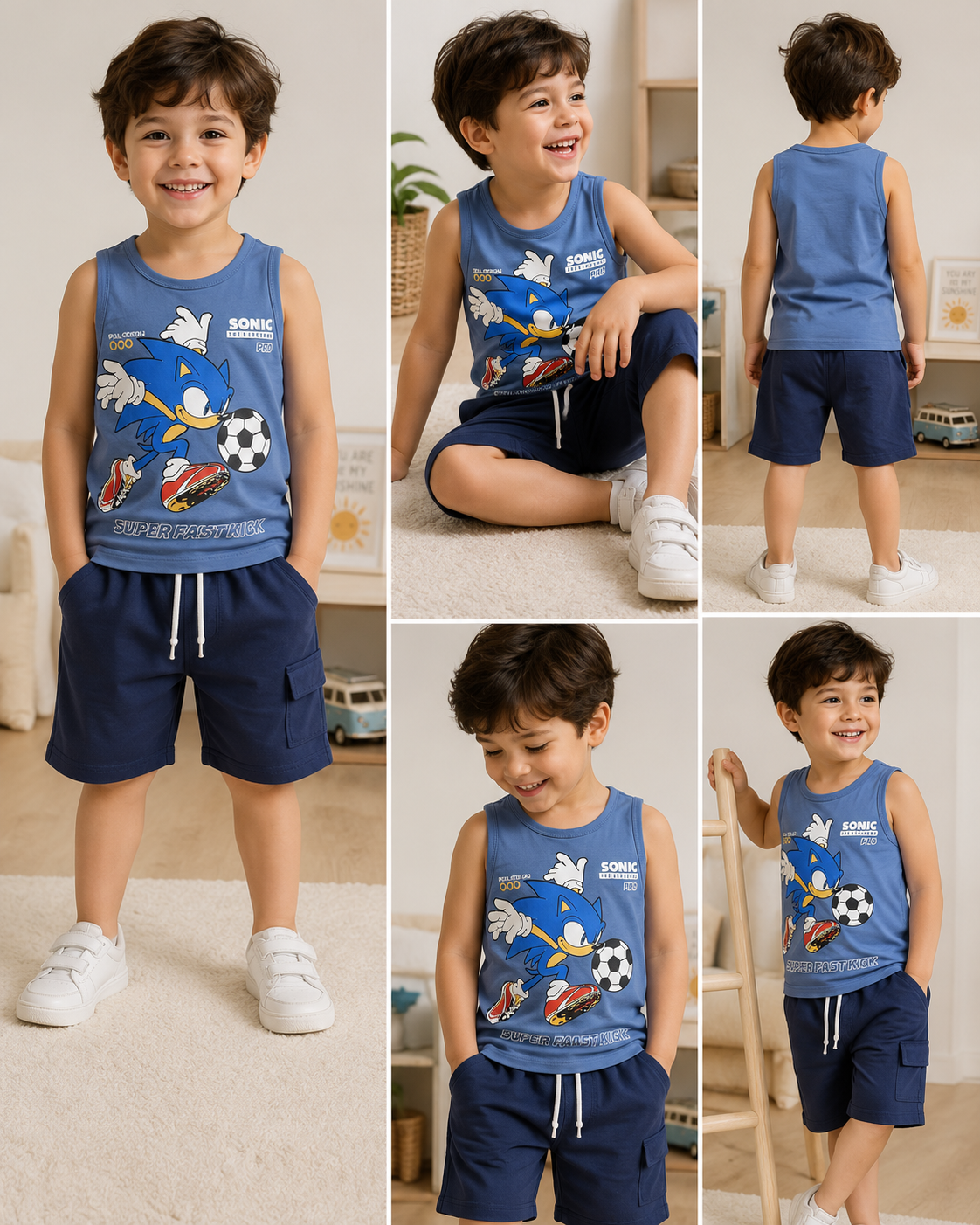 Kids Boys Sonic Summer Tank Top & Shorts Set – Blue