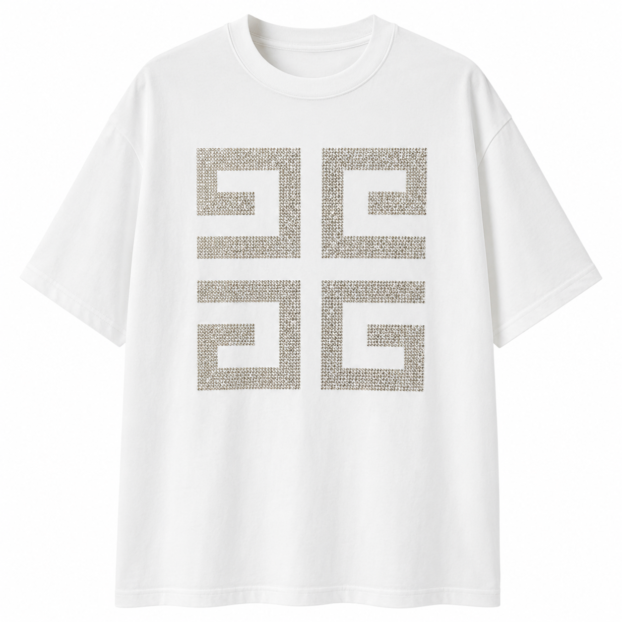 Men’s Rhinestone Geometric Oversized T-Shirt – White