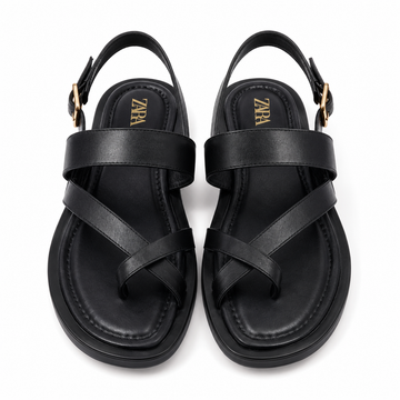 Women’s Cross Strap Flat Sandals – Black