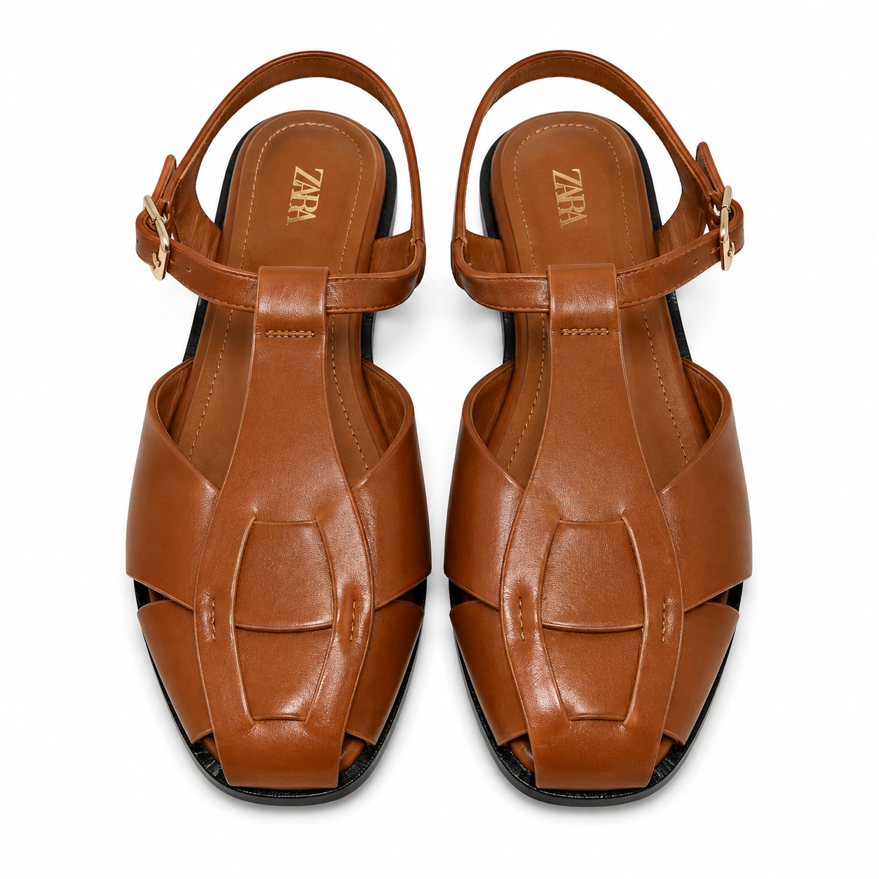 Women’s T-Strap Woven Flat Sandals – Brown
