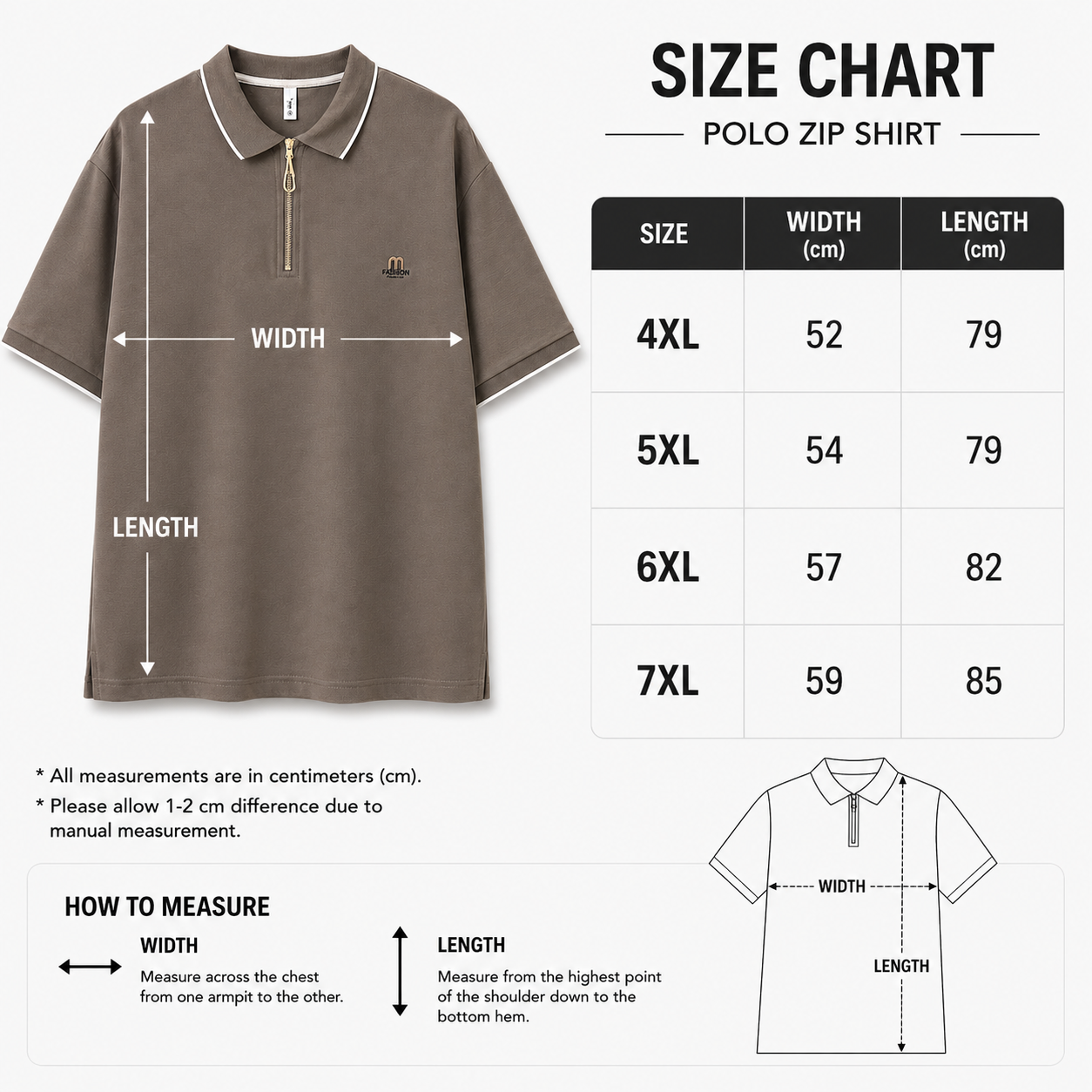 Men’s Zip Collar Oversized Polo T-Shirt – Taupe
