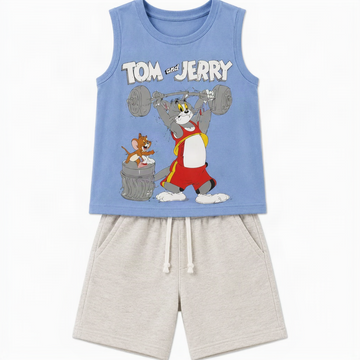 Kids Boys Tom & Jerry Summer Tank Top & Shorts Set – Sky Blue