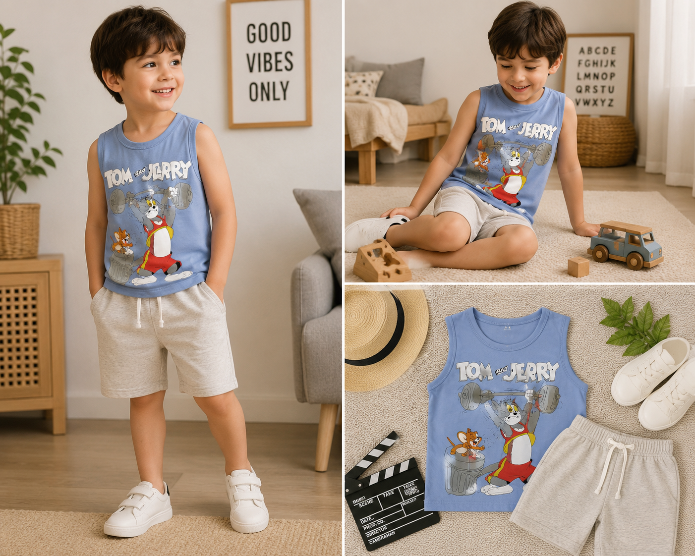 Kids Boys Tom & Jerry Summer Tank Top & Shorts Set – Sky Blue