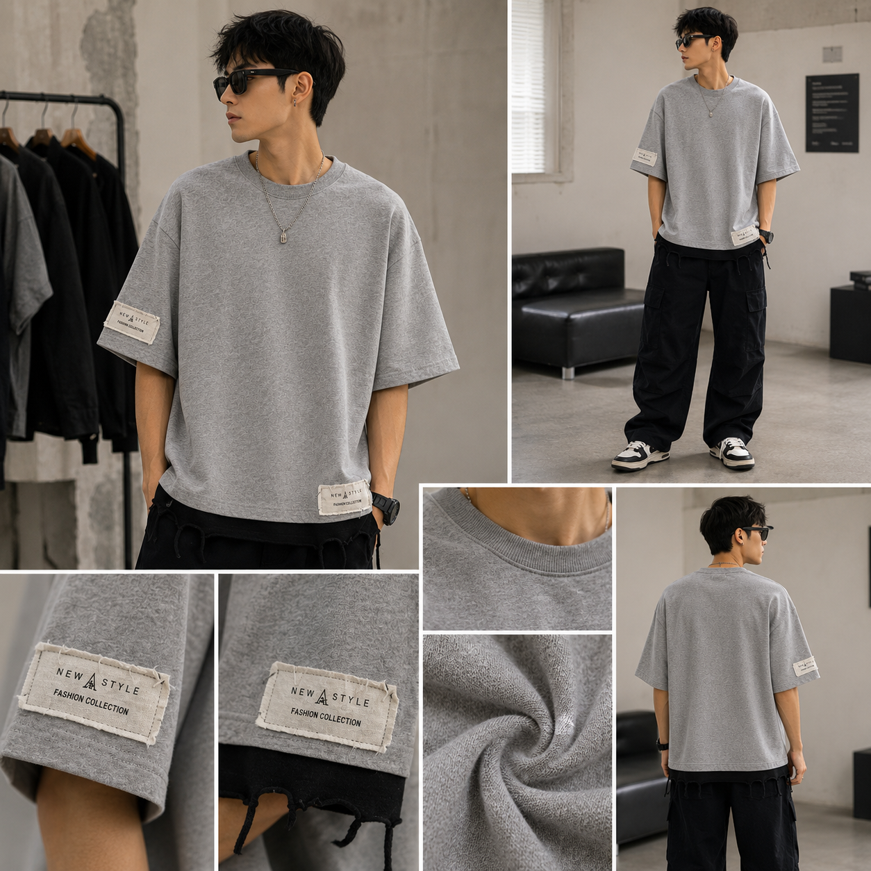 Men’s Layered Distressed Oversized T-Shirt – Gray