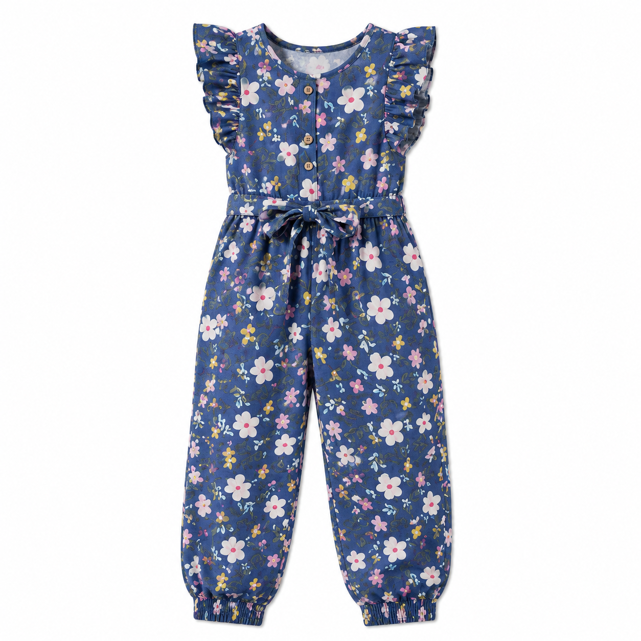 Kids Girls Floral Summer Jumpsuit – Blue
