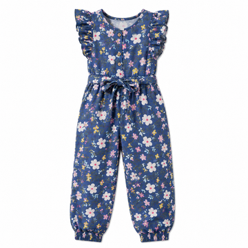 Kids Girls Floral Summer Jumpsuit – Blue