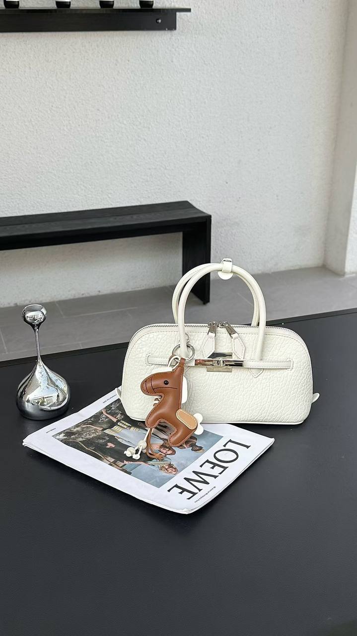 Women's Classic Pebbled Leather Top Handle Bag - Off White