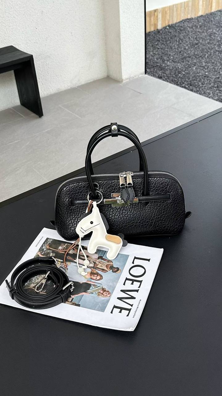 Women's Classic Pebbled Leather Top Handle Bag - Black