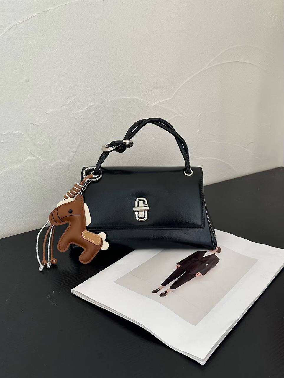 Women's Classic Horse Charm Top Handle Bag - Black