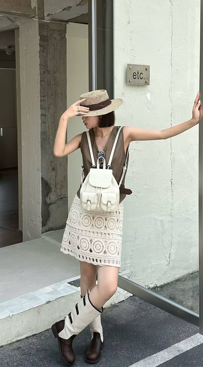 Women's Classic Dual Pocket Drawstring Backpack - COGY & DERON - Off White