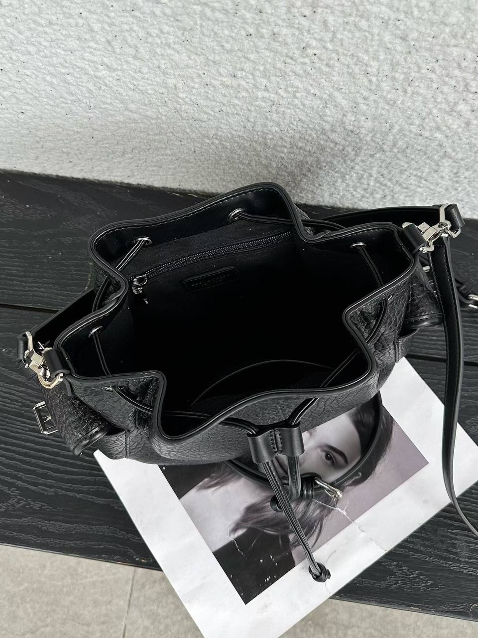 Women's Classic Dual Pocket Drawstring Backpack - Black