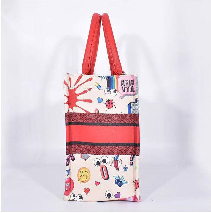 Cartoon Print 2-Piece Handbag Set – Women's Tote Bag with Crossbody Pouch