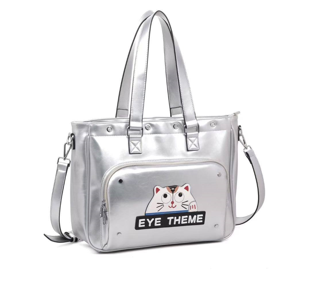 Eye Theme Urban Cat Tote – Silver Women's Shoulder Bag