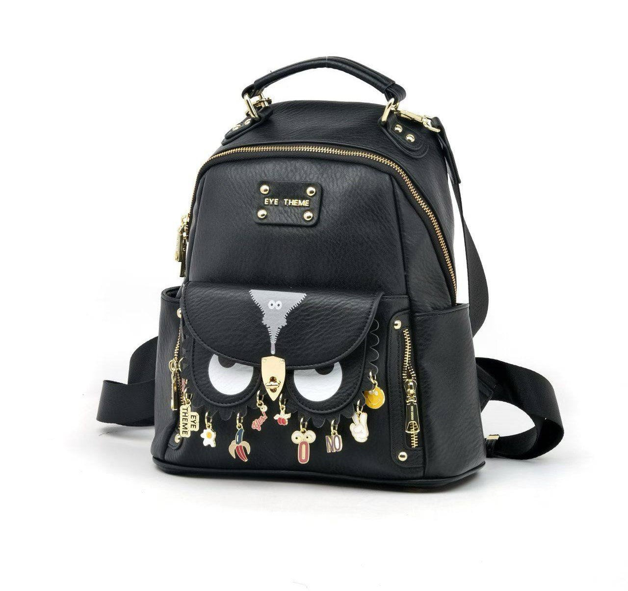 Eye Theme Charm Backpack – Black Women's Mini Backpack