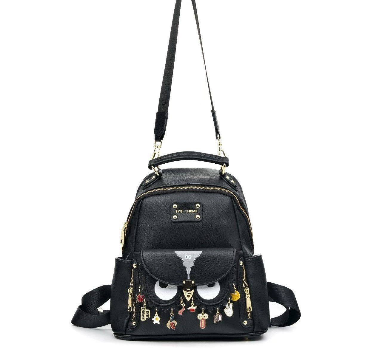 Eye Theme Charm Backpack – Black Women's Mini Backpack