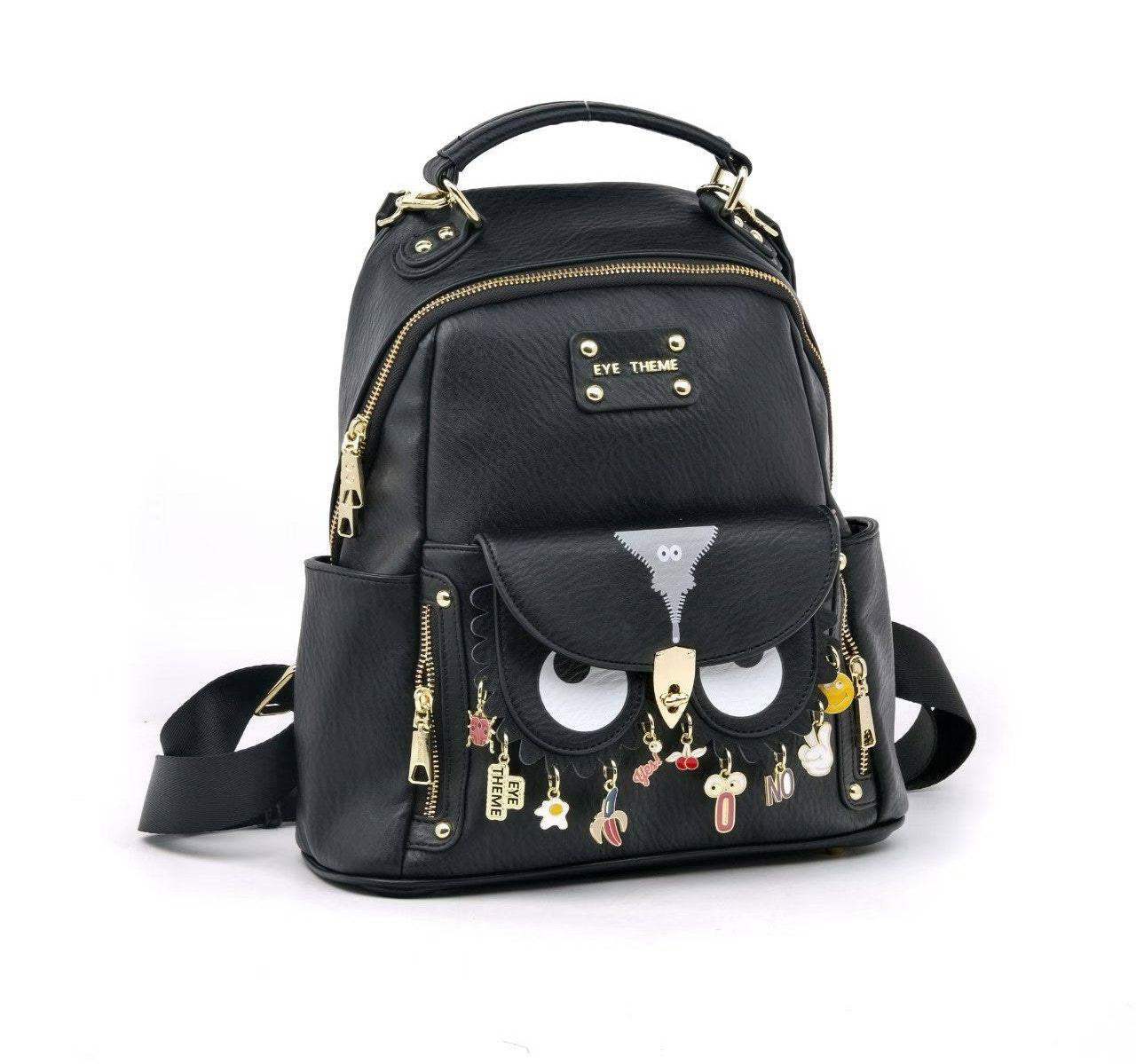 Eye Theme Charm Backpack – Black Women's Mini Backpack