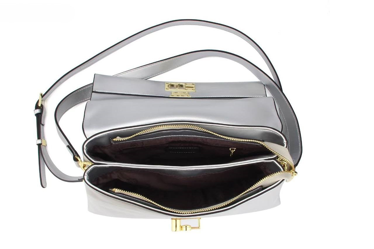 Eye Theme Bunny Lock Satchel – Silver Women's Top Handle Shoulder Bag