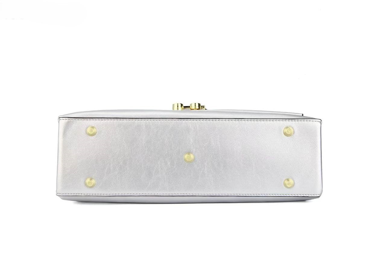 Eye Theme Bunny Lock Satchel – Silver Women's Top Handle Shoulder Bag