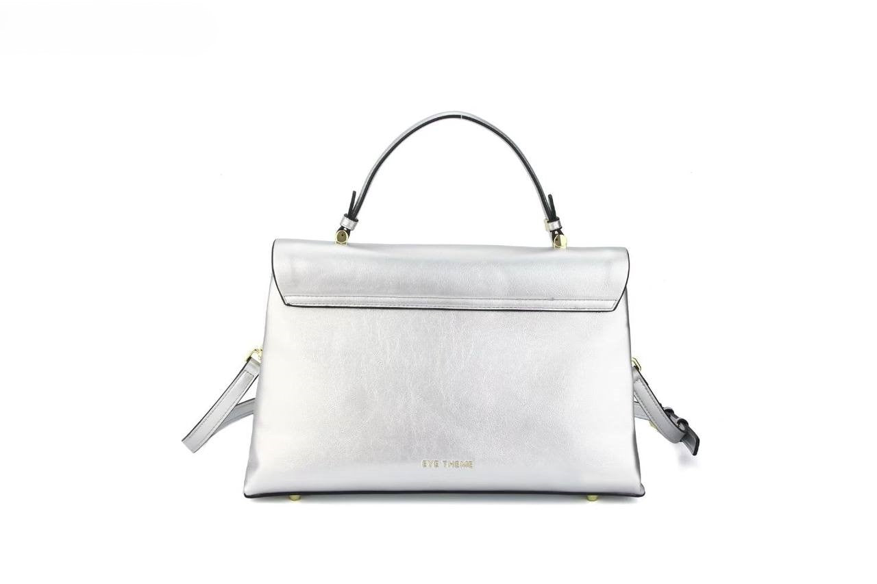 Eye Theme Bunny Lock Satchel – Silver Women's Top Handle Shoulder Bag