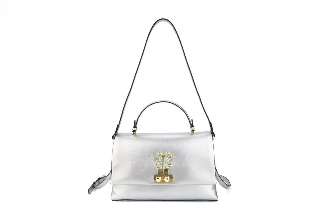 Eye Theme Bunny Lock Satchel – Silver Women's Top Handle Shoulder Bag