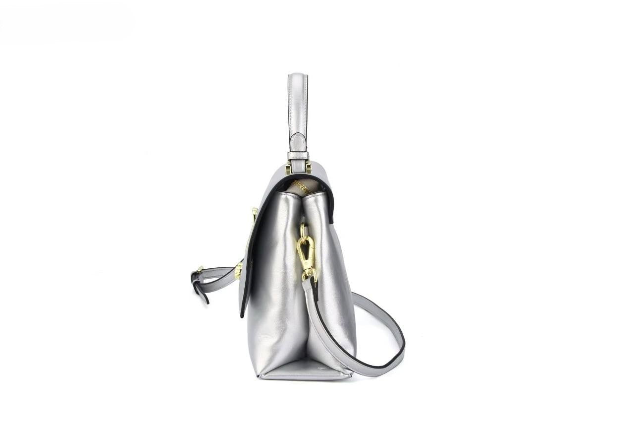 Eye Theme Bunny Lock Satchel – Silver Women's Top Handle Shoulder Bag