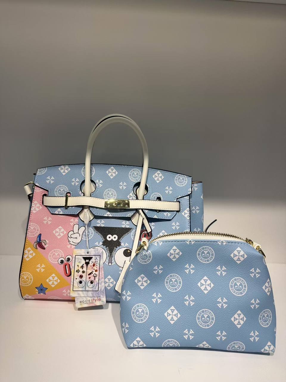 Eye Theme Pastel Duo Tote – Women's Handbag with Matching Inner Pouch