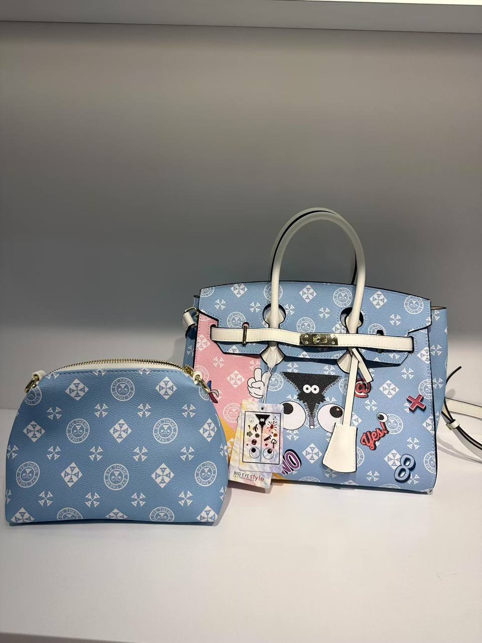 Eye Theme Pastel Duo Tote – Women's Handbag with Matching Inner Pouch