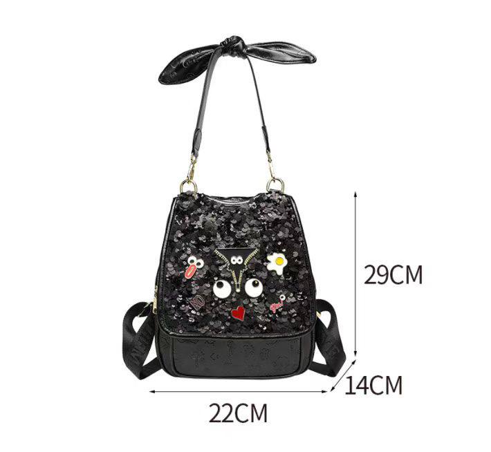 Eye Theme Sequin Sparkle Backpack – Black Women's Fashion Backpack