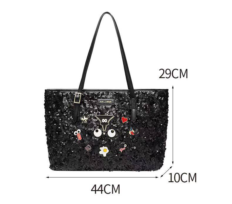 Eye Theme Sequin 3-Piece Tote Set – Black Women's Luxury Handbag Collection